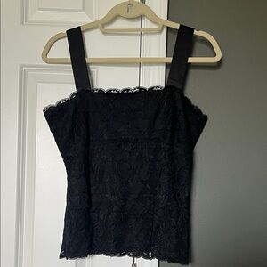 Vintage Coldwater Creek Black Lace Cami Top Women’s M – Floral Overlay
